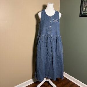 Vintage 90s Denim Midi Dress With Pockets Silver Sun Buttons Chest Zipper READ